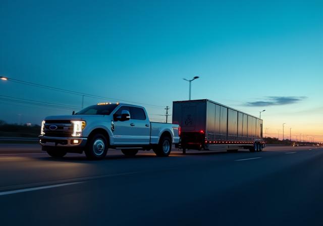 Expedited Hot Shot Truck on highway at dusk